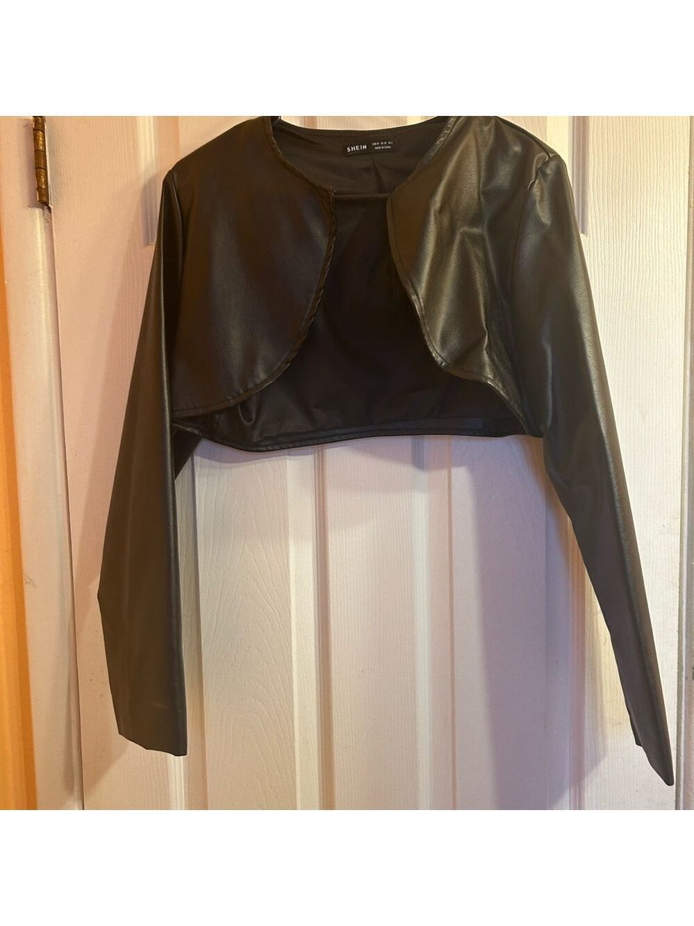 SHEIN Black Faux Leather Open Front Jacket
